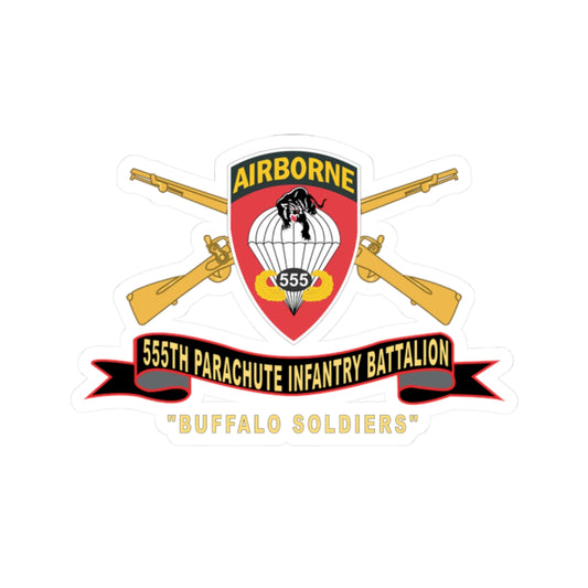 Kiss-Cut Stickers - Army - 555th Parachute Infantry Battalion - SSI - Black - Red Buffalo Soldiers w Br - Rib