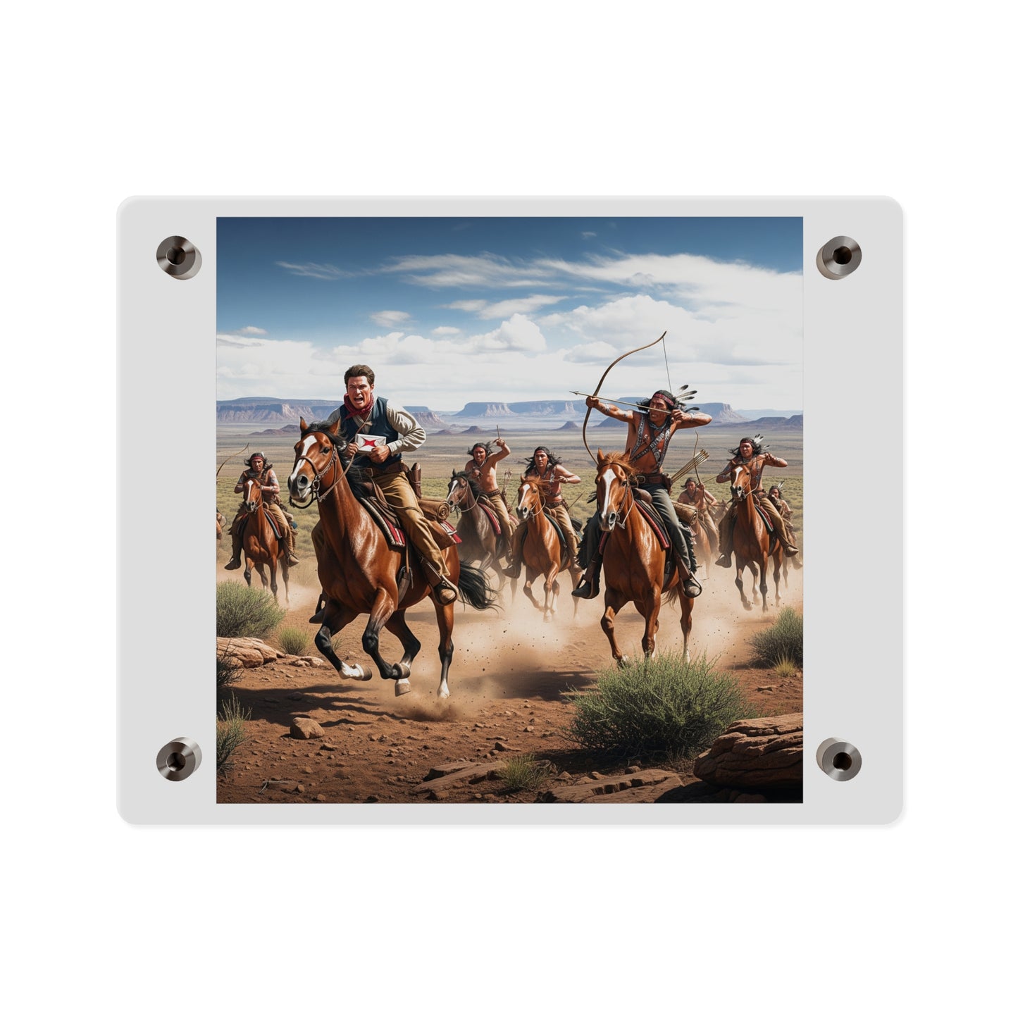 Acrylic Wall Art Panel - Apache Indians attacking a Pony Express Rider