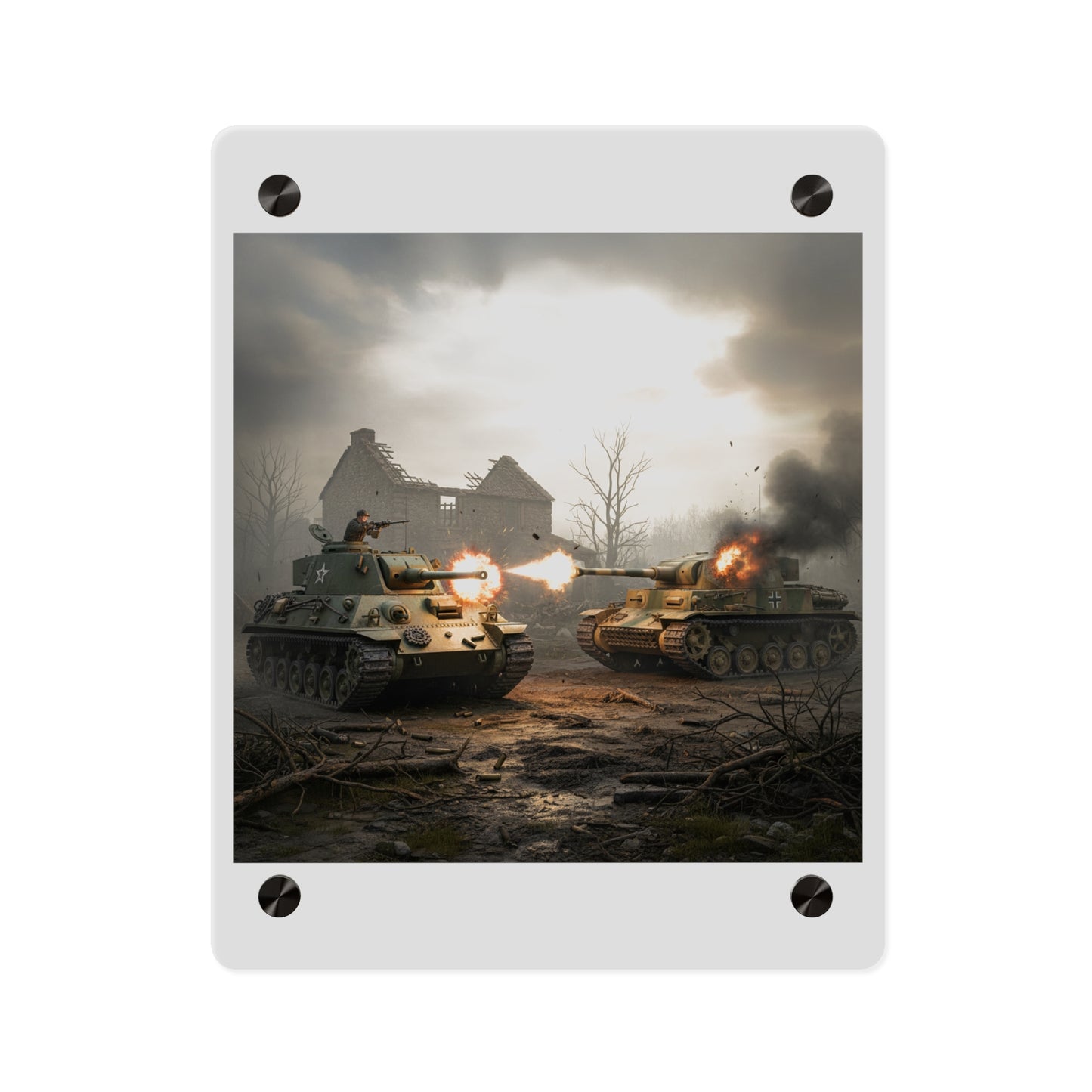 Acrylic Wall Art Panel - M10 Wolverine battles German Panzer Tank WWII