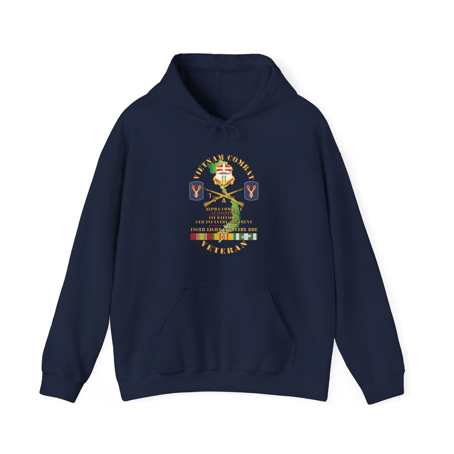 Unisex Heavy Blend™ Hooded Sweatshirt - Army - Vietnam Combat Vet w DUI - Br -  Alpha Co, 1st Bn, 6th Inf - LZ Center w 196th LIB w VN SVC X 300