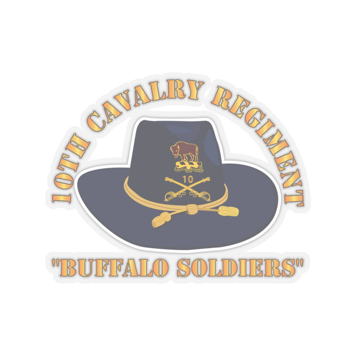 Kiss-Cut Stickers - Army - 10th Cavalry Regiment w Cav Hat - Buffalo Soldiers