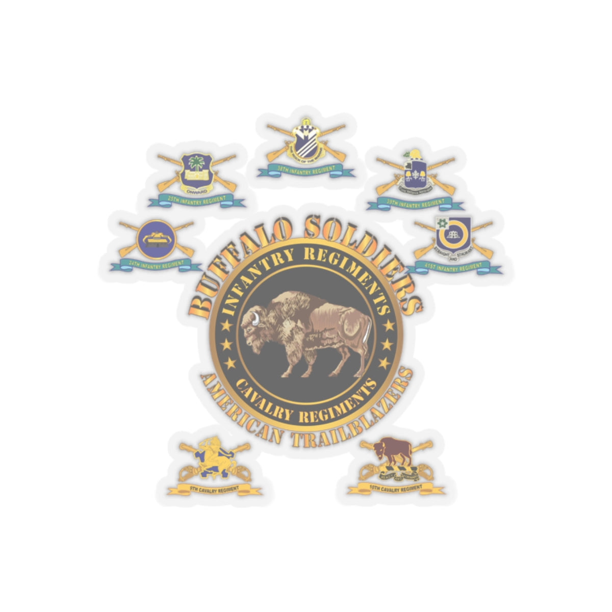 Kiss-Cut Stickers - Army - Buffalo Soldiers - Infantry - Cavalry Regiments - All DUIs