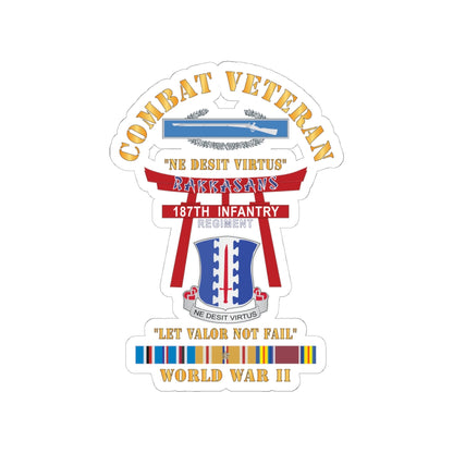 Kiss-Cut Stickers - Army - Combat Veteran - 187th Infantry Regiment - Torii, Rakkasans, Let Valor Not Fail, English, Latin w CIB w WWII PAC SVC