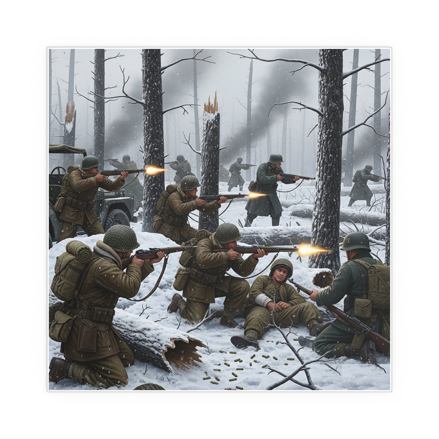 Indoor and Outdoor Silk Posters - 101st Airborne Division fighting the German Army at the Battle of Bastogne