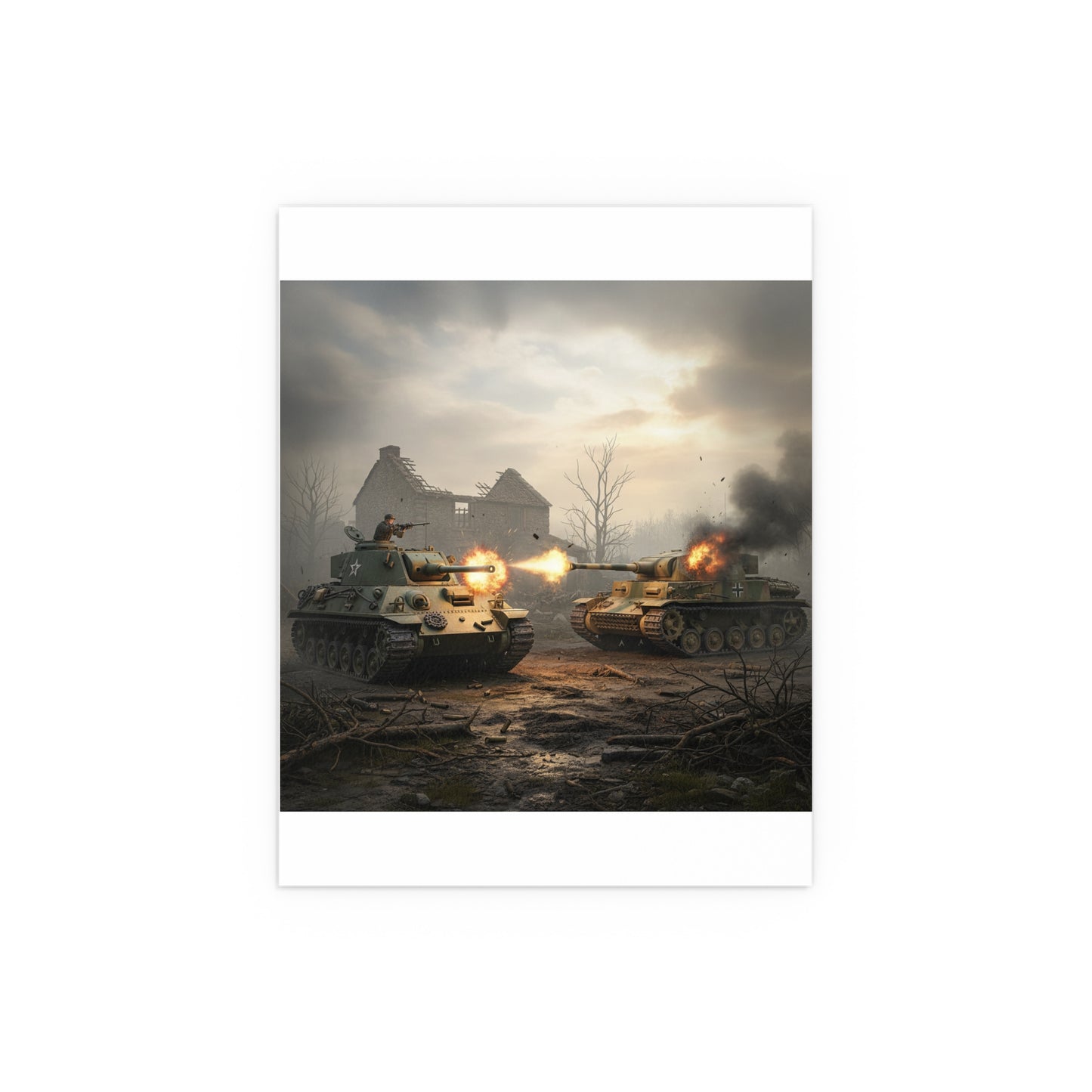 Indoor and Outdoor Silk Posters - M10 Wolverine battles German Panzer Tank WWII