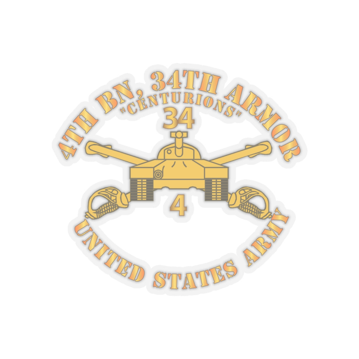 Kiss-Cut Stickers - Army - 4th Bn, 34th Armor - Centurions  - Armor Branch