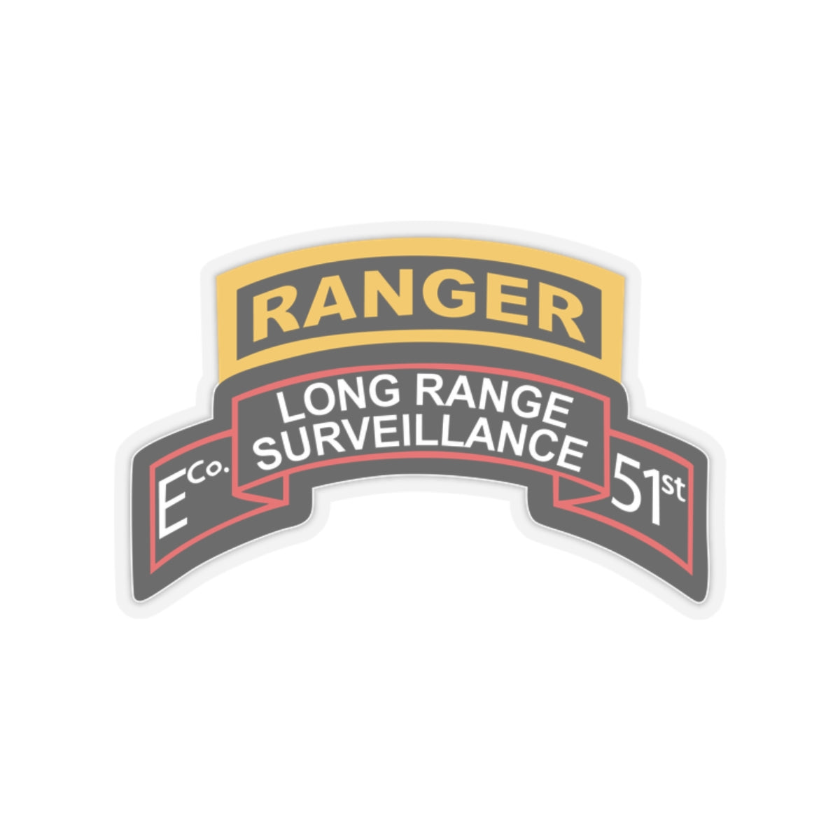 Kiss-Cut Stickers - Army - Airborne Ranger - E Company- 51st Infantry (Ranger) w Ranger Tab