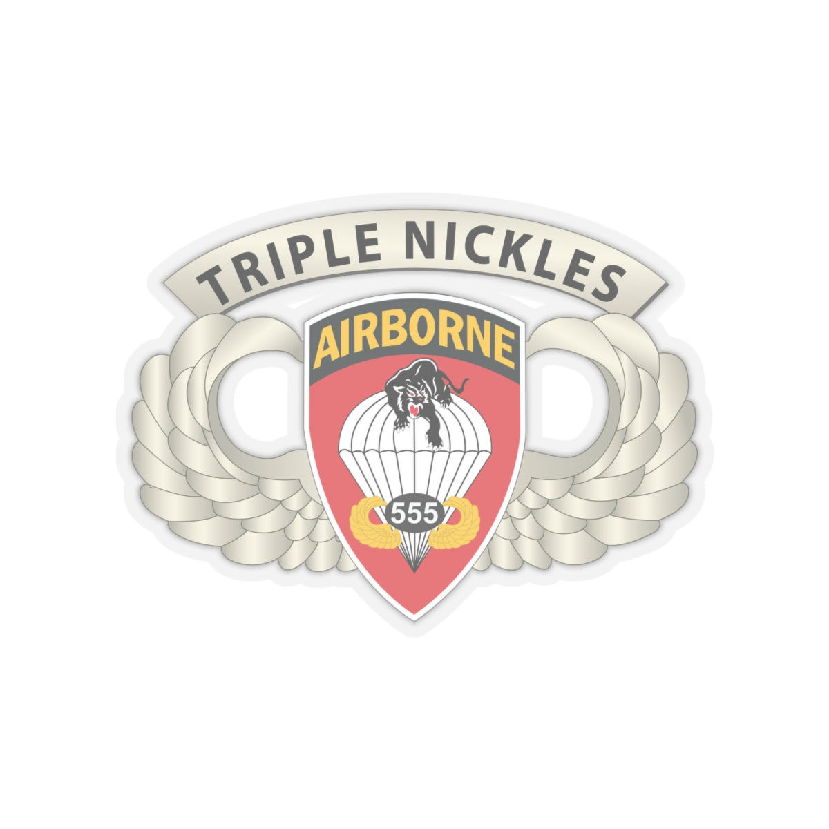 Kiss-Cut Stickers - Army - Airborne Badge - 555th Parachute Infantry Bn - SSI w  Triple Nickles Tab X 300