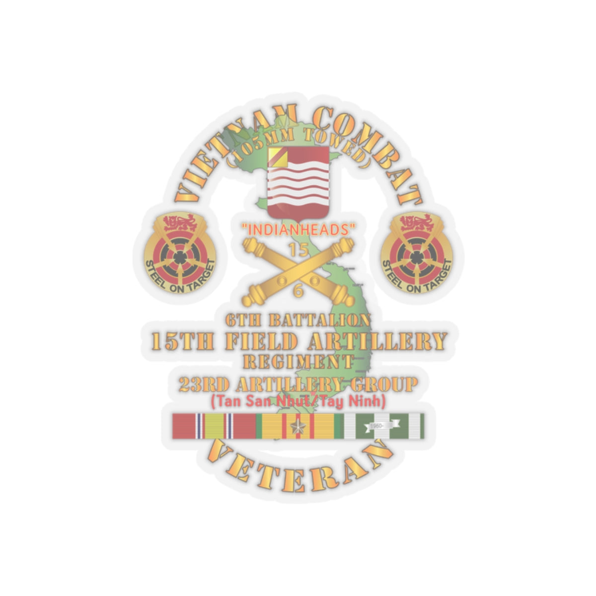 Kiss-Cut Stickers - Army - Vietnam Combat Vet - 6th Bn 15th Artillery - 23rd Artillery Group w105mm