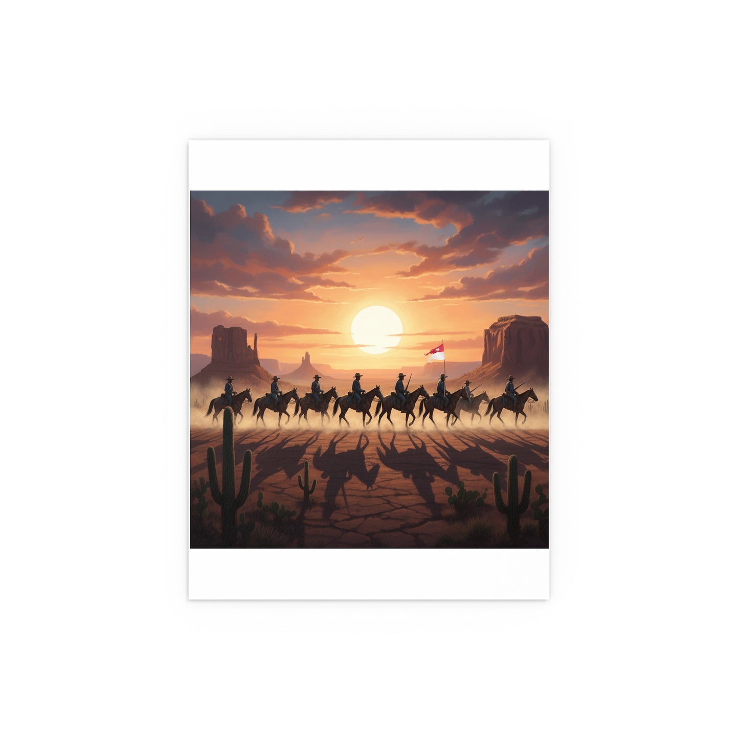 Indoor and Outdoor Silk Posters - 10th Cavalry on Patrol in the sunset w 10th Cav Guidon