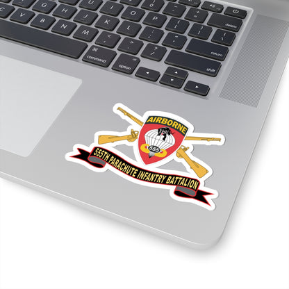 Kiss-Cut Stickers - Army - 555th Parachute Infantry Battalion - SSI - Black - Red w Br - Ribbon