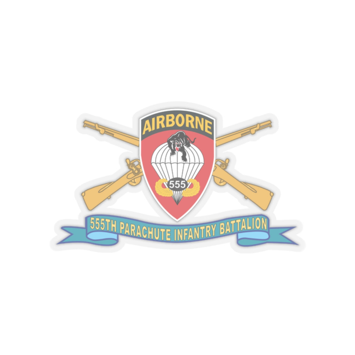 Kiss-Cut Stickers - Army - 555th Parachute Infantry Battalion - SSI w Br - Ribbon