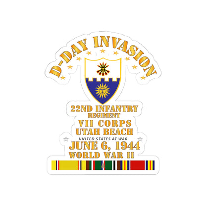 Kiss-Cut Stickers - Army - 22nd Infantry Regt - VII Corps - D Day w SVC