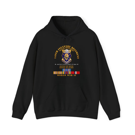 Unisex Heavy Blend™ Hooded Sweatshirt - Army -  149th Infantry Regiment - Battle of Leyet-Luzon - COA - WWII PAC SVC X 300
