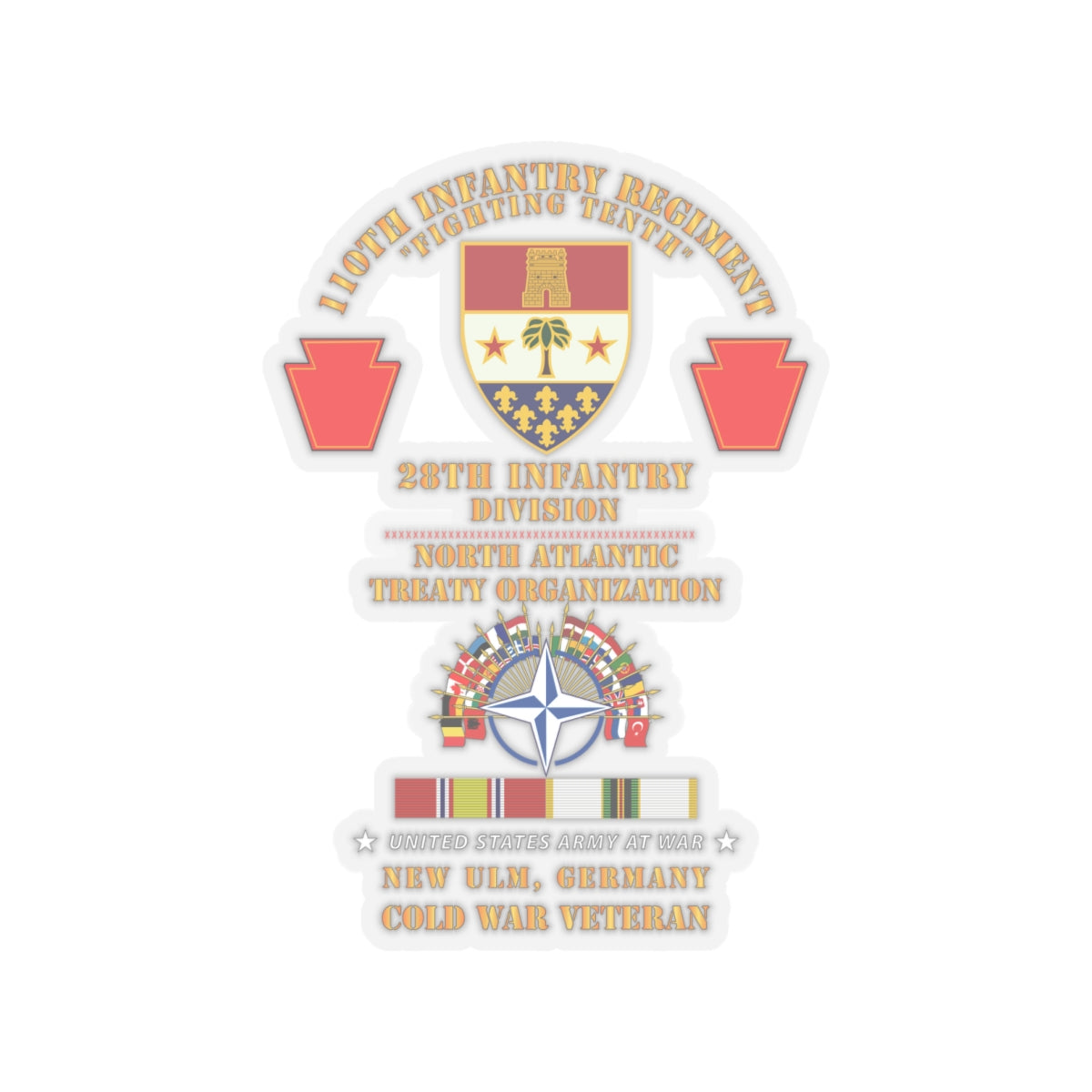 Kiss-Cut Stickers -  Army - 110th Infantry Regiment - 28th Inf Div, NATO - New Ulm, Germany w COLD SVC X 300