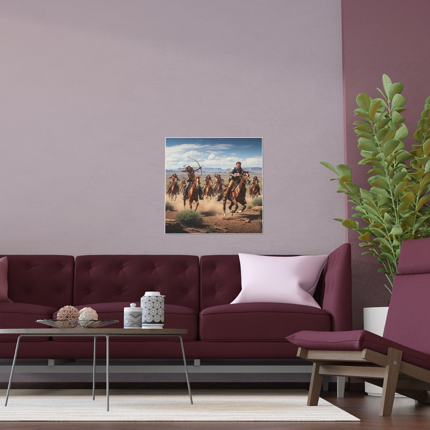 Indoor and Outdoor Silk Posters - Apache Indians attacking a Pony Express Rider