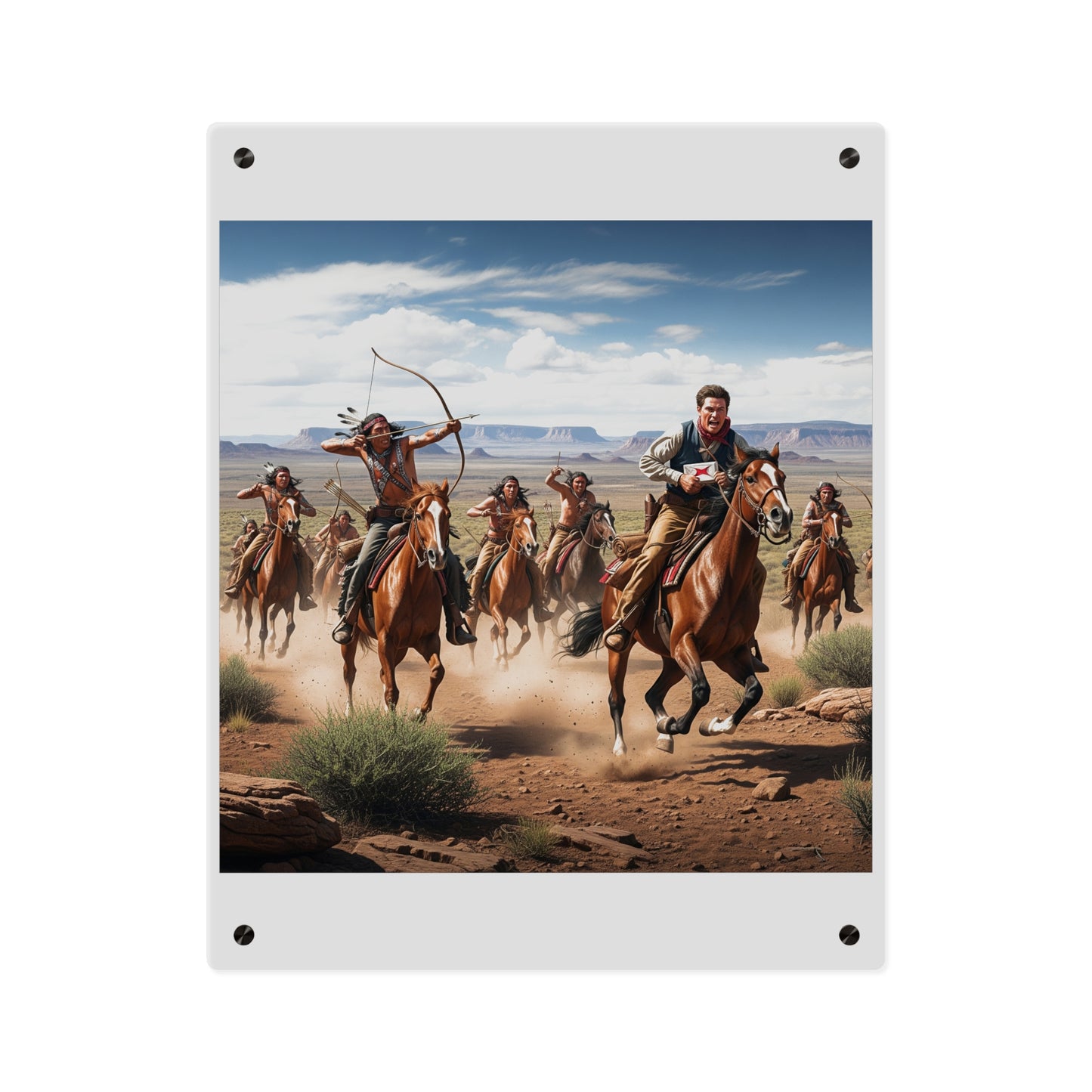 Acrylic Wall Art Panel - Apache Indians attacking a Pony Express Rider