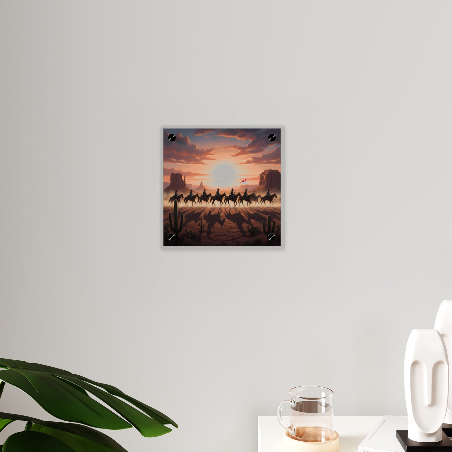 Acrylic Wall Art Panel - 10th Cavalry on Patrol in the sunset w 10th Cav Guidon