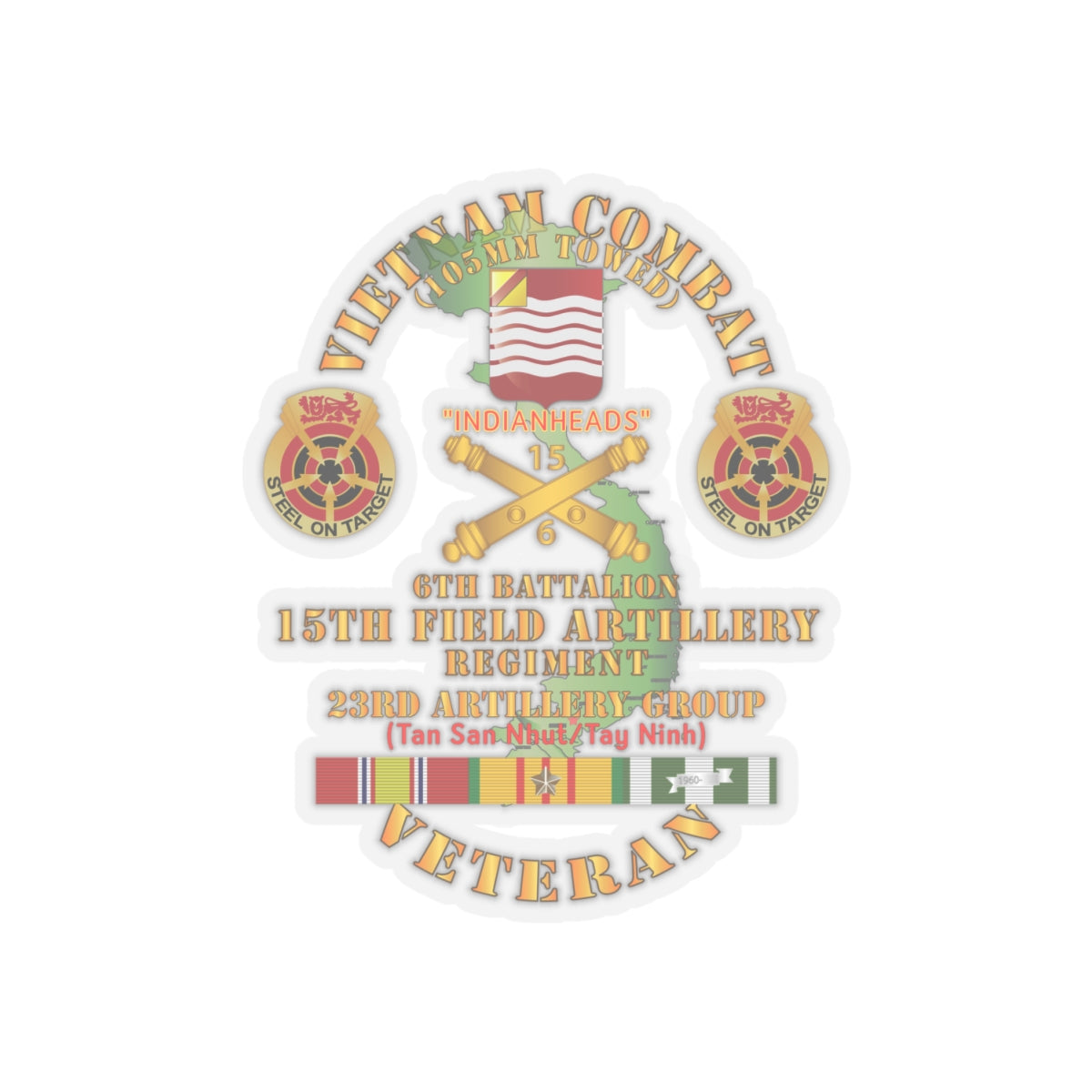 Kiss-Cut Stickers - Army - Vietnam Combat Vet - 6th Bn 15th Artillery - 23rd Artillery Group w105mm