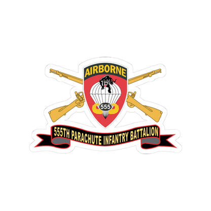 Kiss-Cut Stickers - Army - 555th Parachute Infantry Battalion - SSI - Black - Red w Br - Ribbon