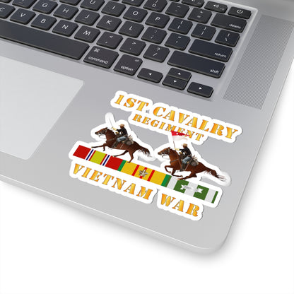 Kiss-Cut Stickers - Army - 1st Cavalry Regiment - Vietnam War wt 2 Cav Riders and VN SVC X300