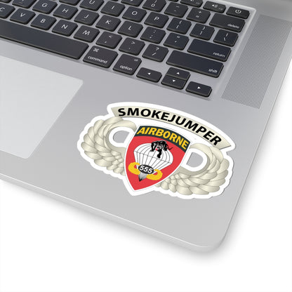 Kiss-Cut Stickers - Army - Airborne Badge - 555th Parachute Infantry Bn - SSI w SmokeJumper Tab