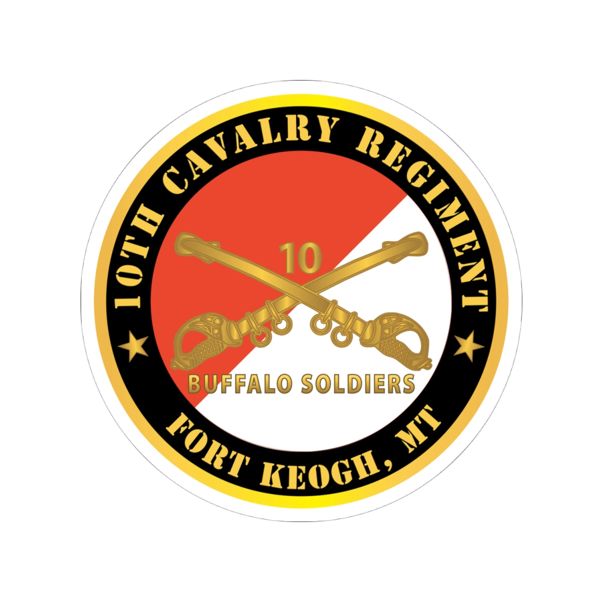 Kiss-Cut Stickers - Army - 10th Cavalry Regiment - Fort Keogh,  MT - Buffalo Soldiers w Cav Branch