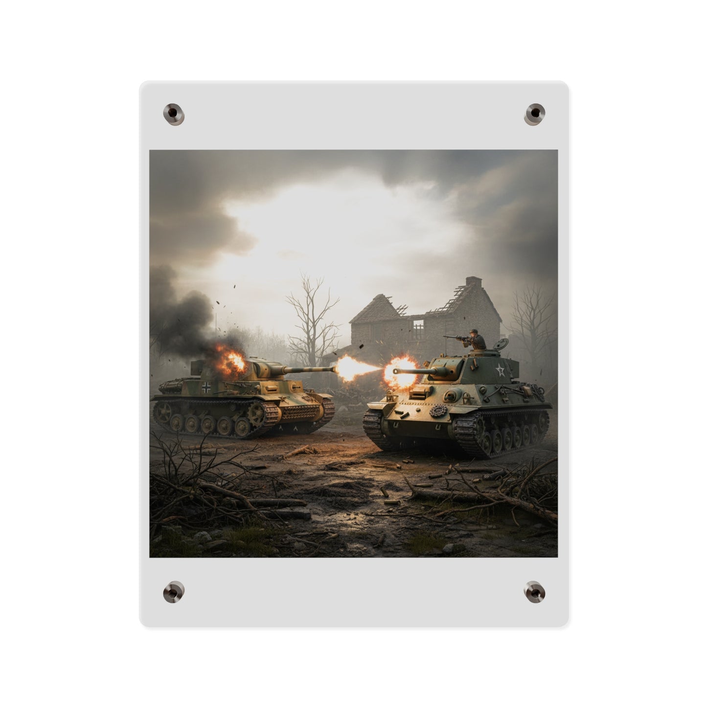 Acrylic Wall Art Panel - M10 Wolverine battles German Panzer Tank WWII