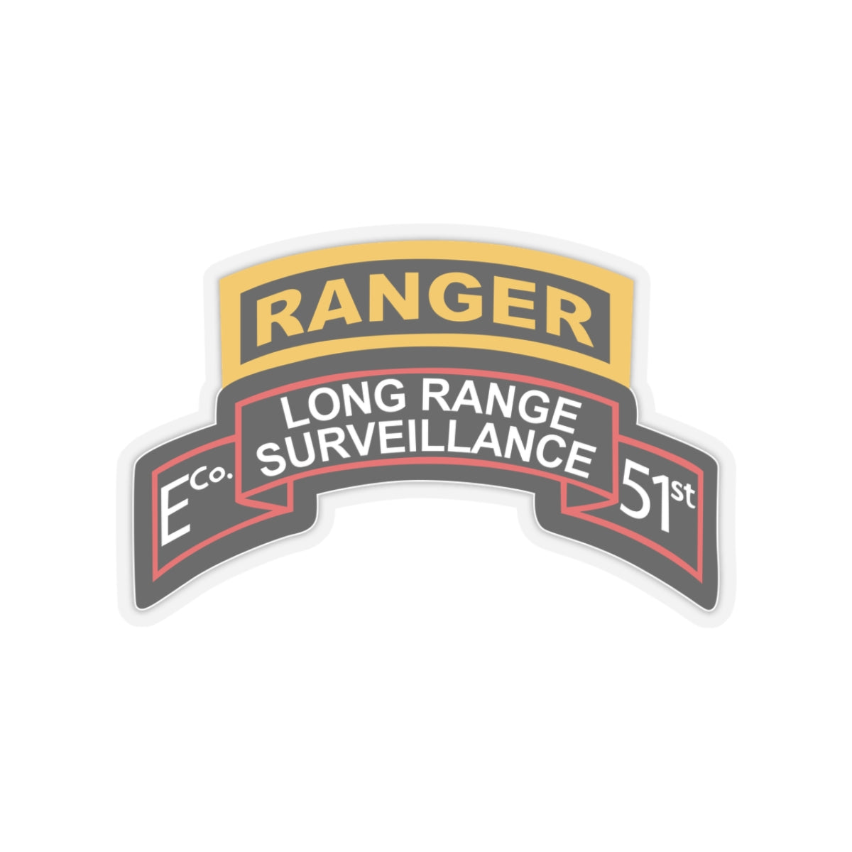 Kiss-Cut Stickers - Army - Airborne Ranger - E Company- 51st Infantry (Ranger) w Ranger Tab