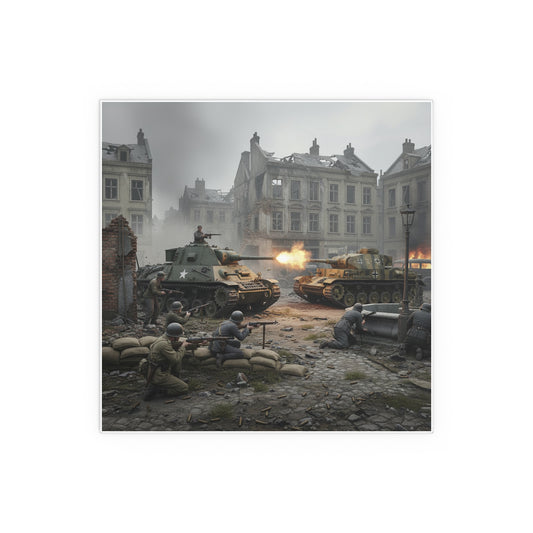 Indoor and Outdoor Silk Posters - US Tank Destroyer - M10 Wolverine Battles a German Panzer Tank