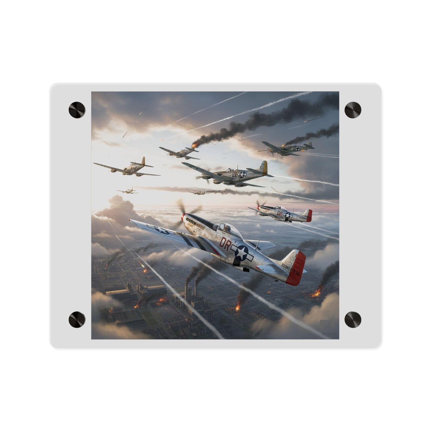 Acrylic Wall Art Panel - Red Tails in Action
