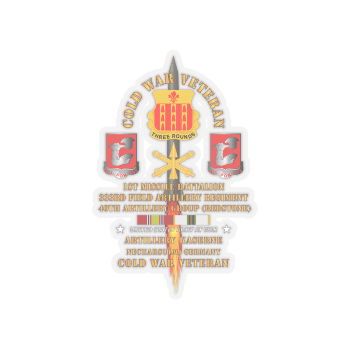Kiss-Cut Stickers - Army - Cold War Vet - 1st Missile Bn, 333rd Artillery 40th Artillery Group - Germany - Firing Missile  w COLD SVC