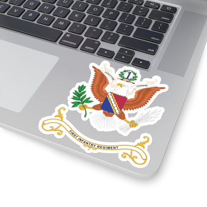 Kiss-Cut Stickers - Army - Regimental Colors - 1st Infantry Regiment  -- LOYALTY AND COURAGE - Infantry Branch - Flag w Fringe X 300