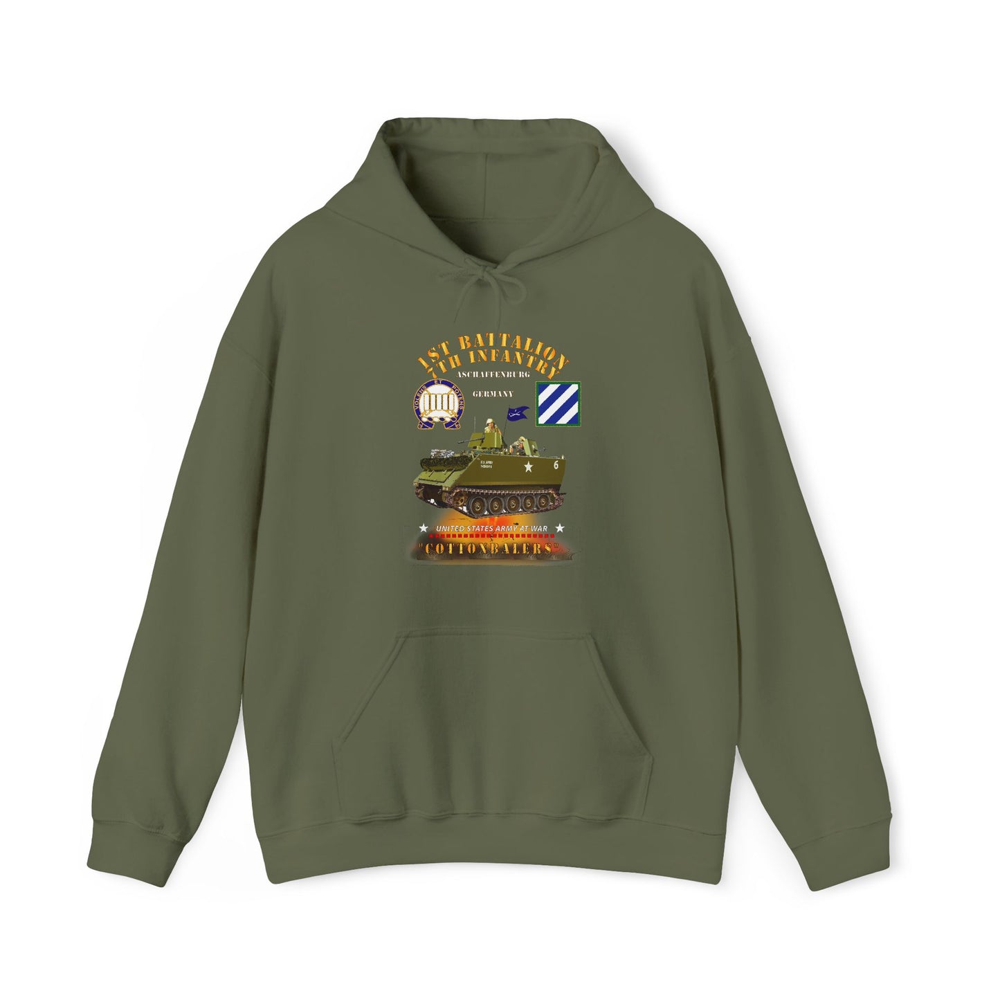 Unisex Heavy Blend™ Hooded Sweatshirt - Army - 1st Bn 7th Infantry - Aschaffenburg FRG - M113 APC  - CottonBalers X 300