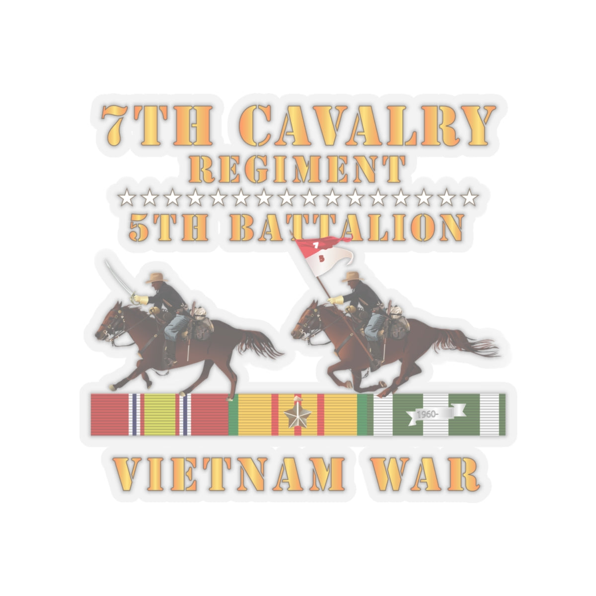 Kiss-Cut Stickers - Army - 5th Battalion,  7th Cavalry Regiment - Vietnam War wt 2 Cav Riders and VN SVC X300
