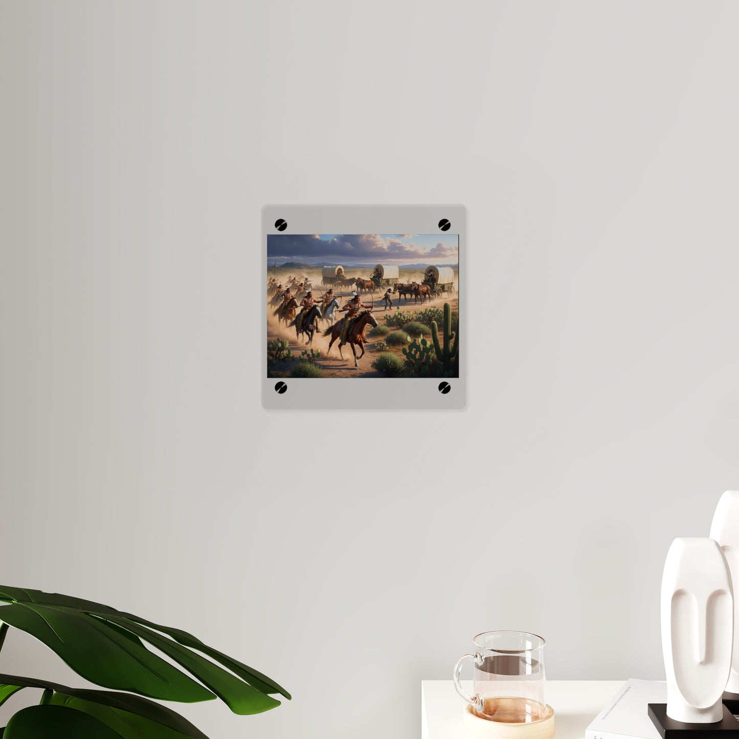 Acrylic Wall Art Panel - Apache Indians attacking a wagon train