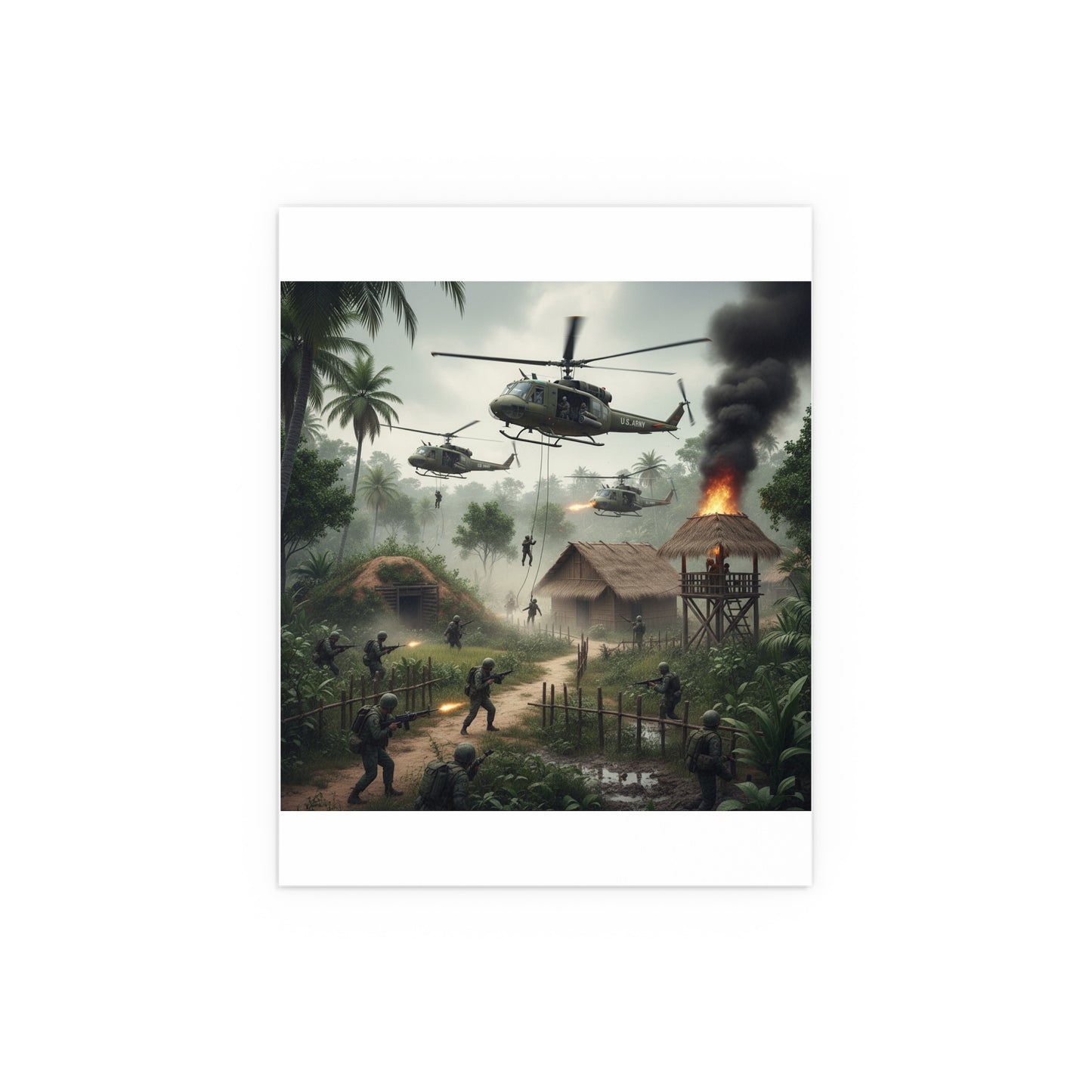 Indoor and Outdoor Silk Posters - Vietnam Village Helicopter Assault