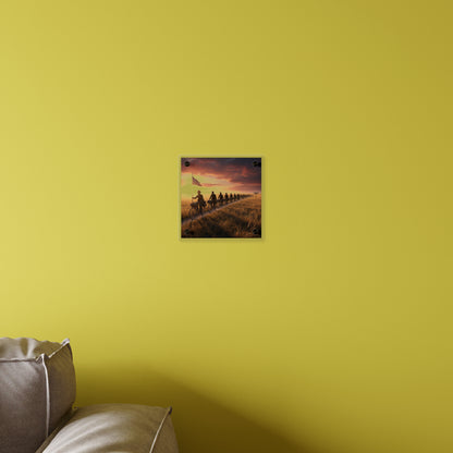 Acrylic Wall Art Panel - E Company 25th Infantry Buffalo Soldiers Bicycle Corps with Guidon on the Prairie at Sunset