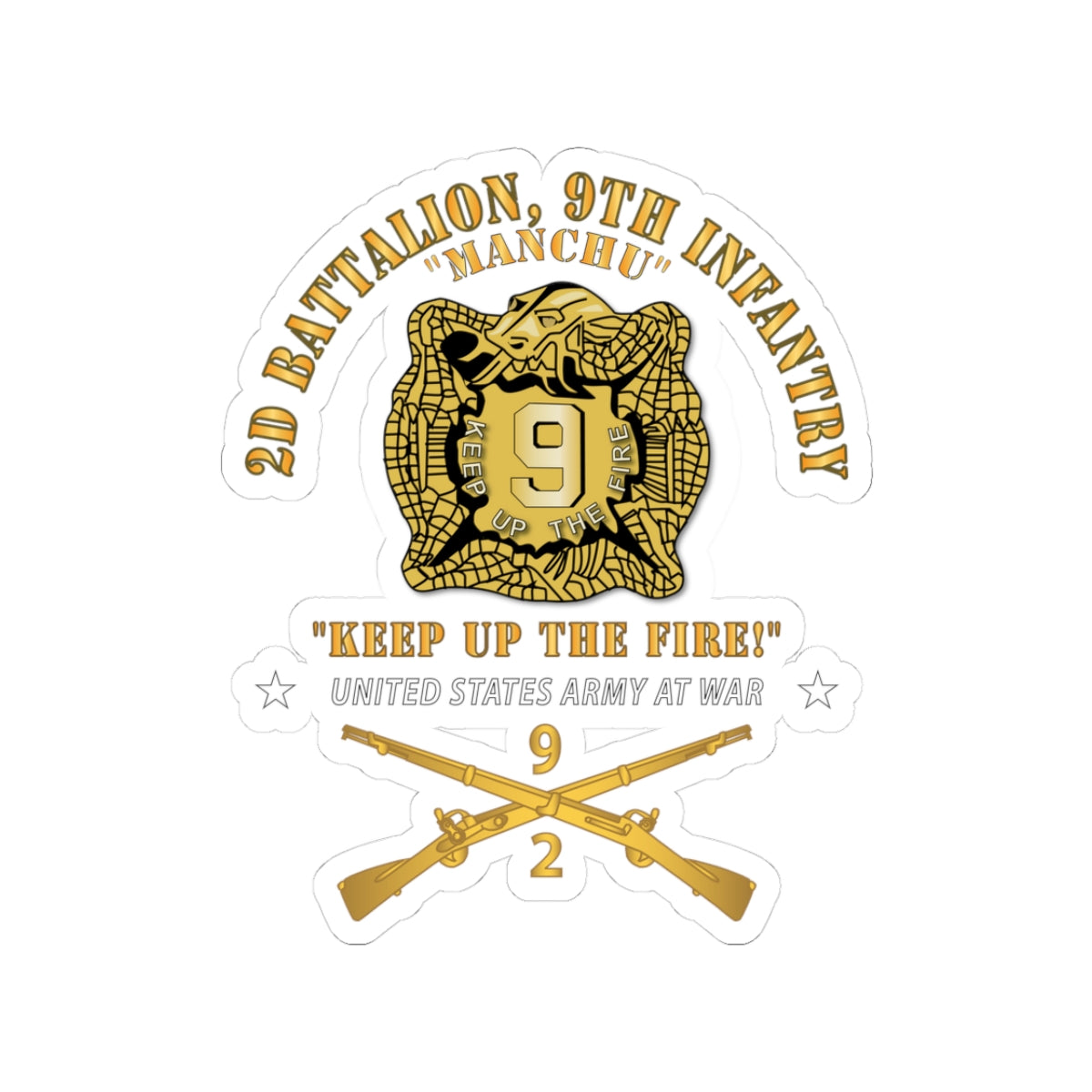 Kiss-Cut Stickers - Army - 2nd Bn 9th Infantry Regiment - Army At War w IN Branch