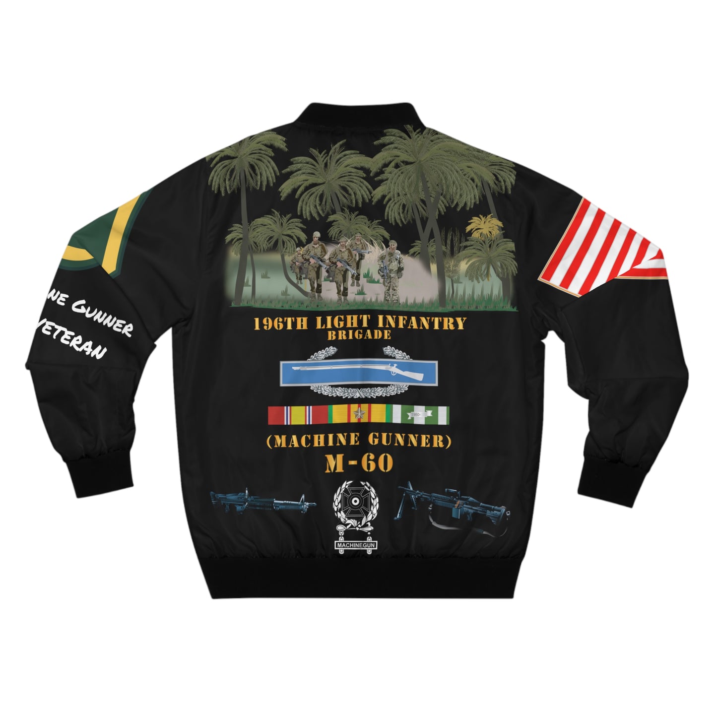 Men's Bomber Jacket - Army - 196th Light Infantry Brigade - Vietnam War Vet - PFC - M60 Machine Gunner - CIB - Vietnam Service Ribbons