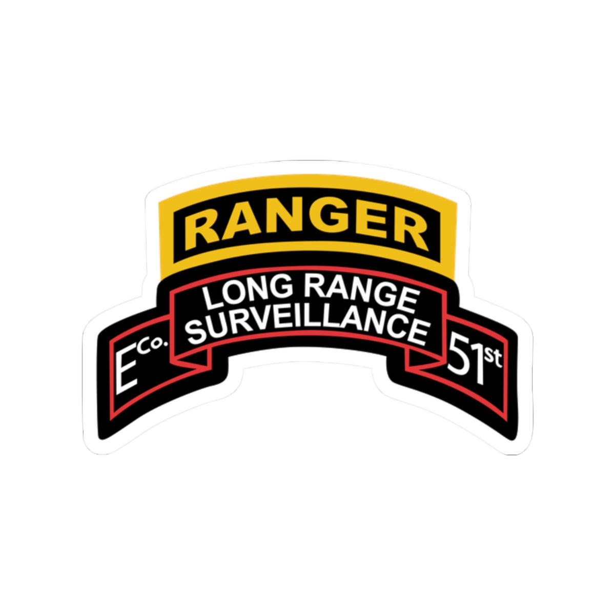 Kiss-Cut Stickers - Army - Airborne Ranger - E Company- 51st Infantry (Ranger) w Ranger Tab