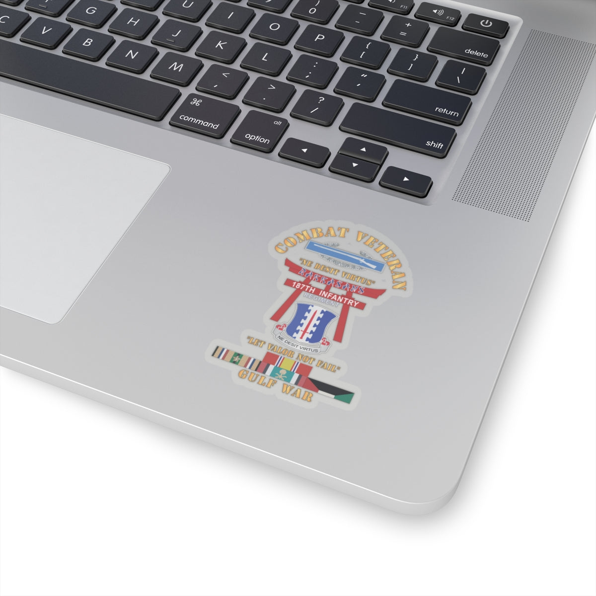 Kiss-Cut Stickers - Army - Combat Veteran - 187th Infantry Regiment - Torii, Rakkasans, Let Valor Not Fail, English, Latin w CIB w GULF SVC