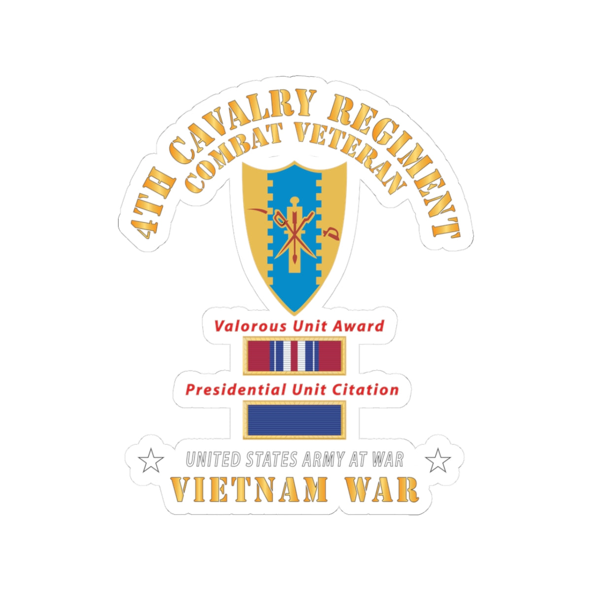 Kiss-Cut Stickers - Army - 4th Cavalry Regiment - Vietnam War w PUC and VUA X 300
