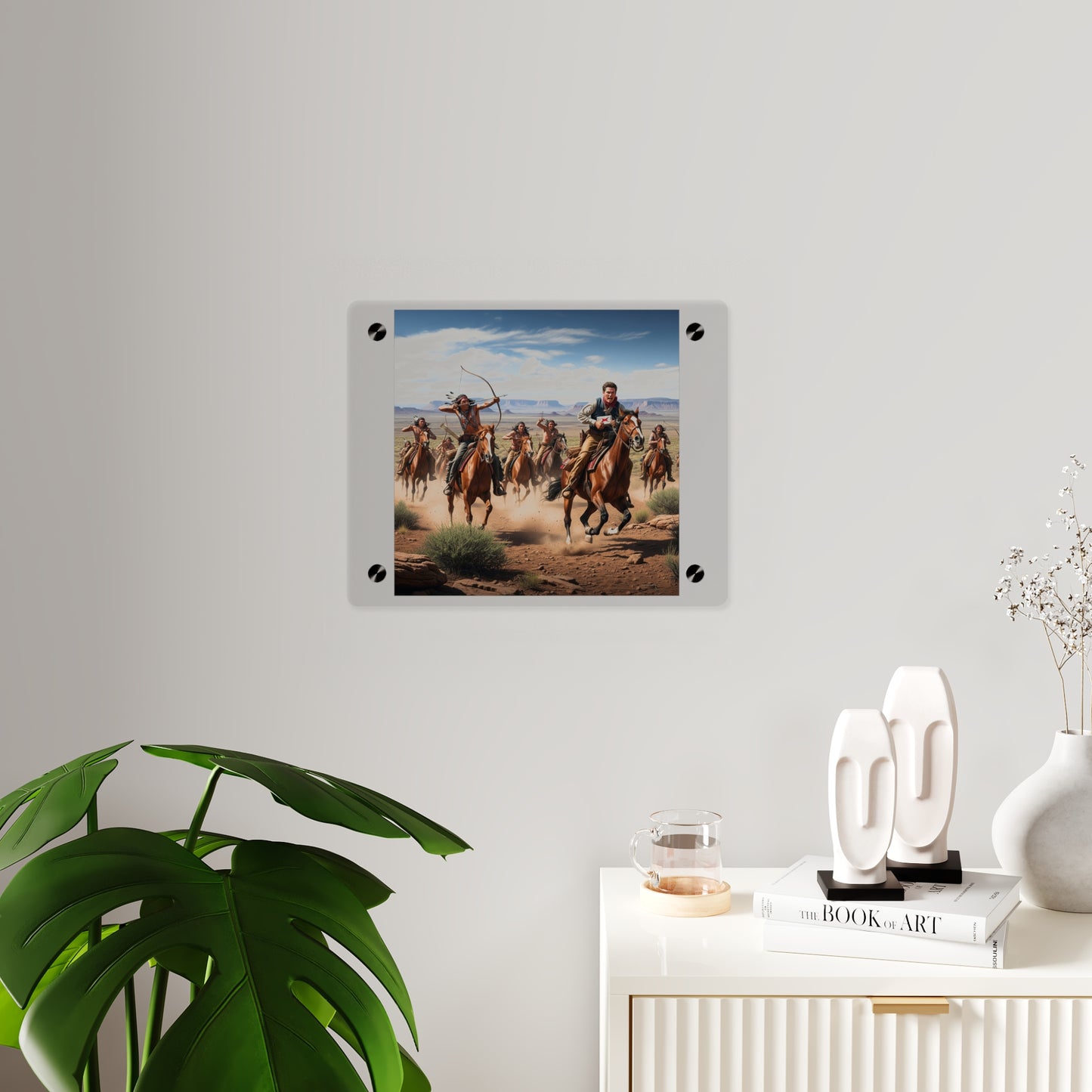 Acrylic Wall Art Panel - Apache Indians attacking a Pony Express Rider