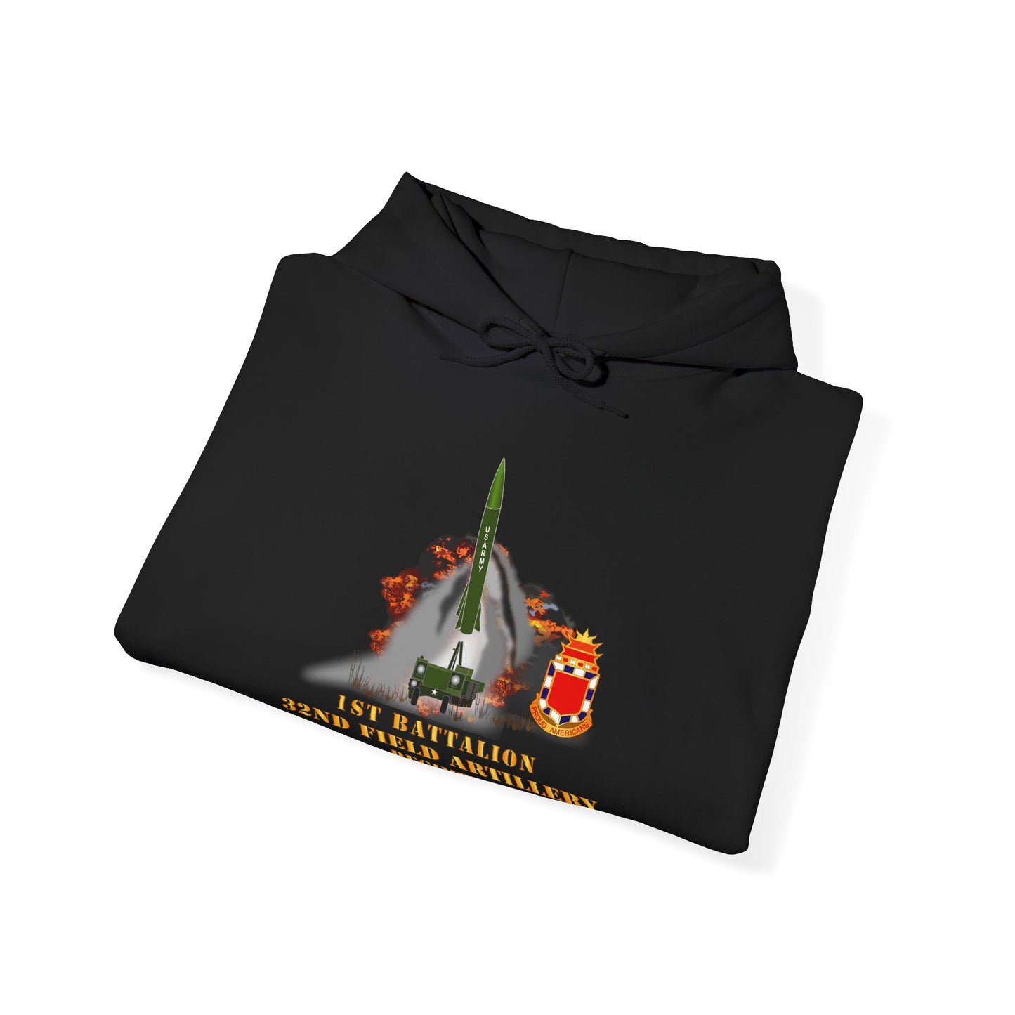 Unisex Heavy Blend™ Hooded Sweatshirt - Army -  1st Bn, 32nd FAR, Proud Americans - MGM 52 - Lance  - Short X 300