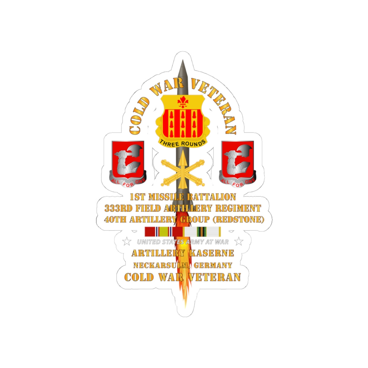 Kiss-Cut Stickers - Army - Cold War Vet - 1st Missile Bn, 333rd Artillery 40th Artillery Group - Germany - Firing Missile  w COLD SVC