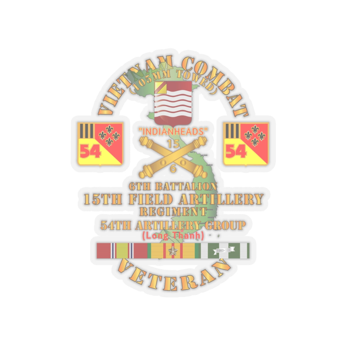 Kiss-Cut Stickers - Army - Vietnam Combat Vet - 6th Bn 15th Artillery - 54th Artillery Group w105mm