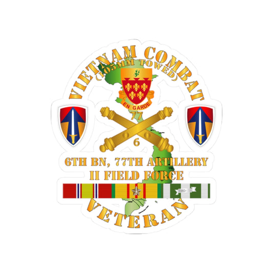 Kiss-Cut Stickers - Army - Vietnam Combat Veteran w 6th Bn 77th Artillery DUI - II Field Force w VN SVC