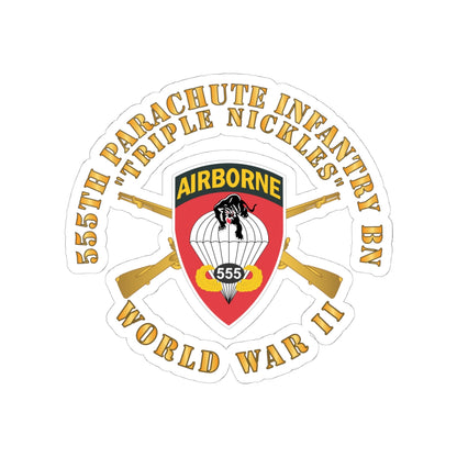 Kiss-Cut Stickers - Army - 555th Infantry Parachute Bn SSI - Triple Nickles - WWII w Br
