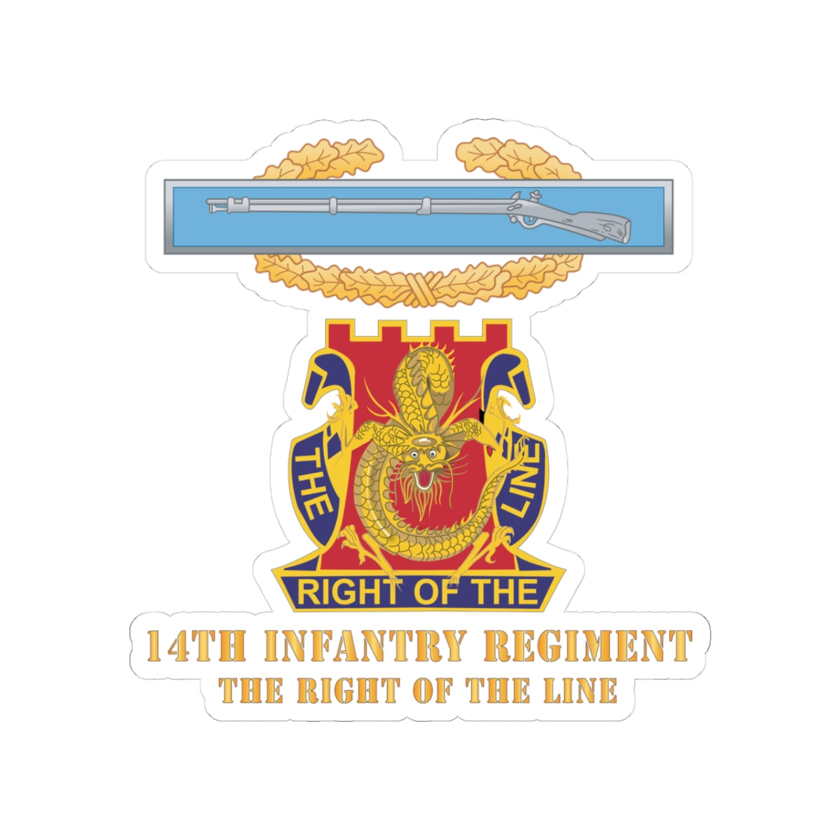 Kiss-Cut Stickers - Army - Master CIB - 14th Infantry Regiment - DUI w Txt X 300